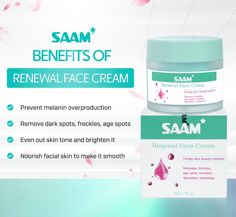 SAAM Renewal Face Cream is SAAM exclusive product, specialized in treating melasma, freckles, age spots, and dark spots.