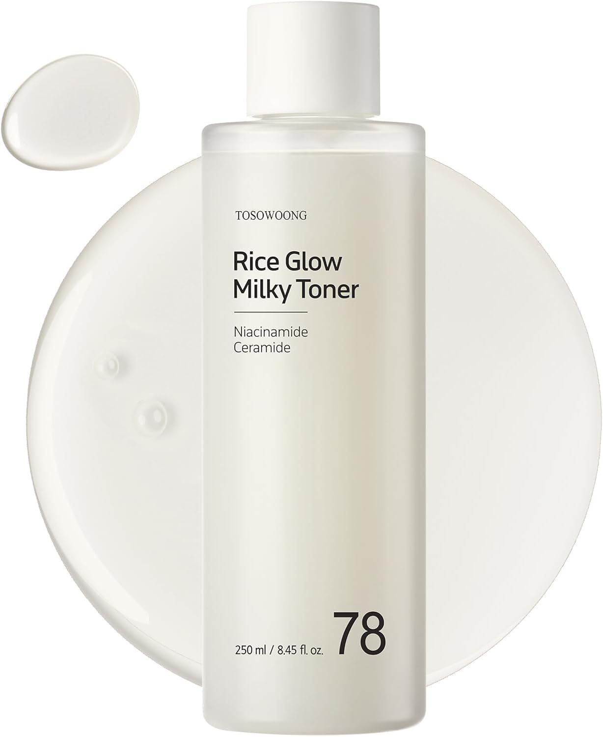 TOSOWOONG Rice Glow Milky Toner With 784,000ppm Korean Rice Water, Niacinamide, Ceramides, Panthenol, Glow, Glass Skin, Hydrating, Refreshing, Fragrance-Free, Korean Skin Care, 250ml, 8.45 fl.oz