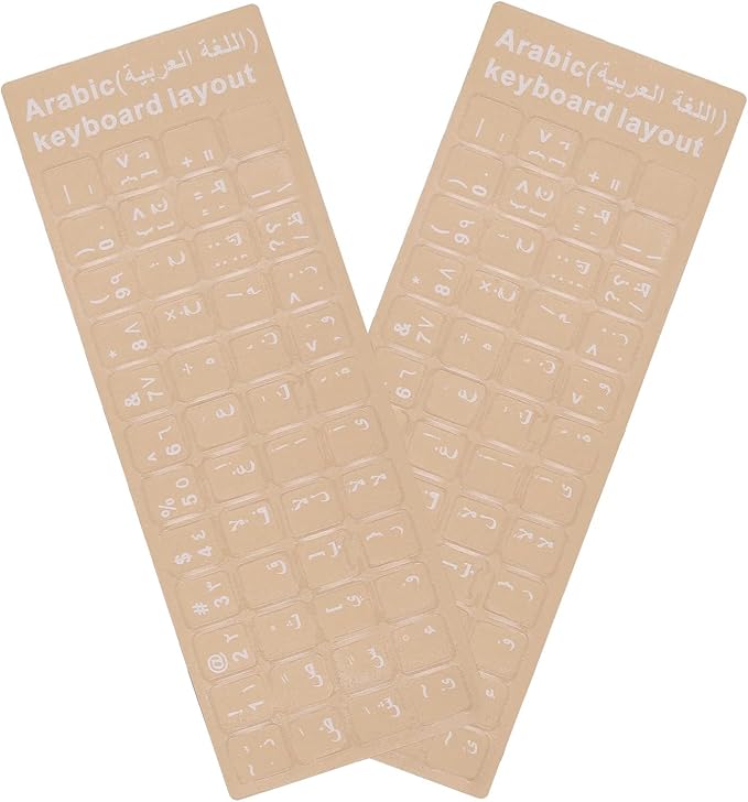 2 Pack Arabic Keyboard Stickers with Transparent Background and White Letters, Universal Fit for Laptop, Desktop & Notebook Keyboards, Durable Replacement Decals for PC & Mac
