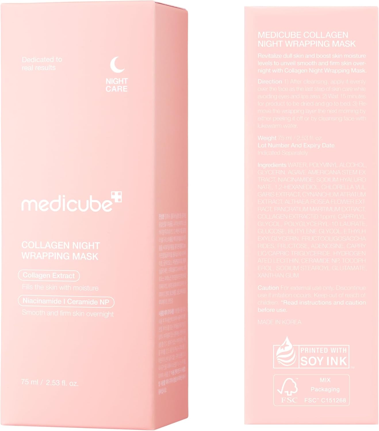 medicube Collagen Overnight Wrapping Peel Off Facial Mask Pack - Elasticity & Hydration Care, Reduces Sagging & Dullness - Hydrolyzed Collagen For Glowing Skin - Korean Skin Care
