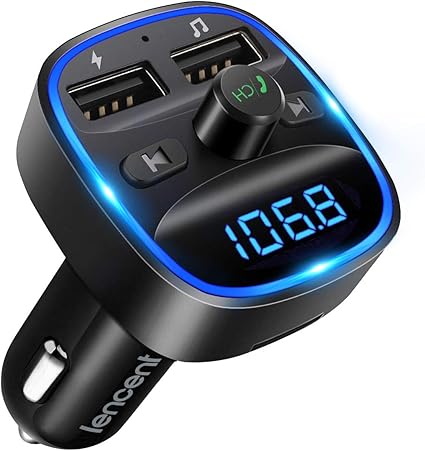Wireless Car FM Transmitter BT V5.0 with Colorful LED Lights - Convenient MP3 Player with charge cable