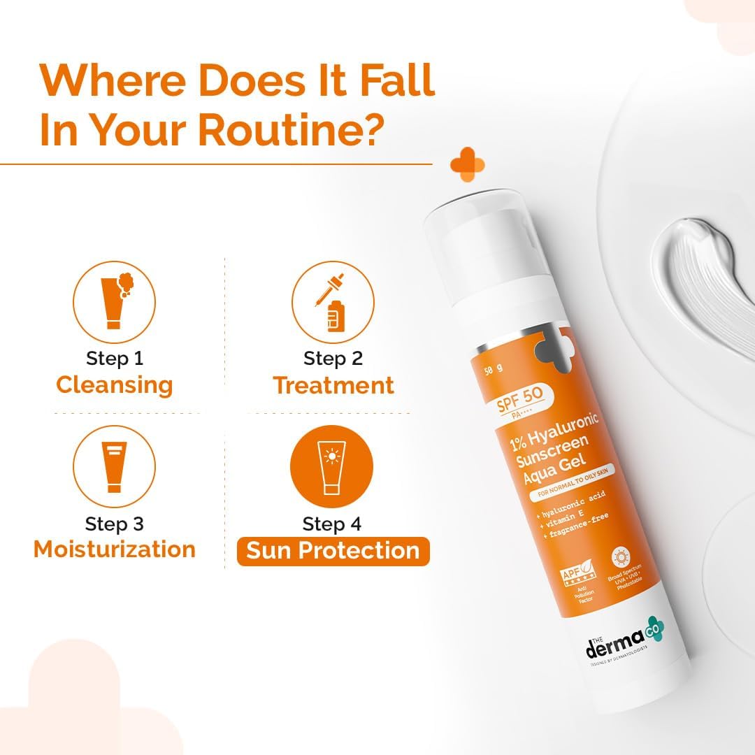 The Derma Co 1% Hyaluronic Sunscreen Aqua Ultra Light Gel with SPF 50 PA++++ For Broad Spectrum, UV A, UV B & Blue Light Protection - 50g