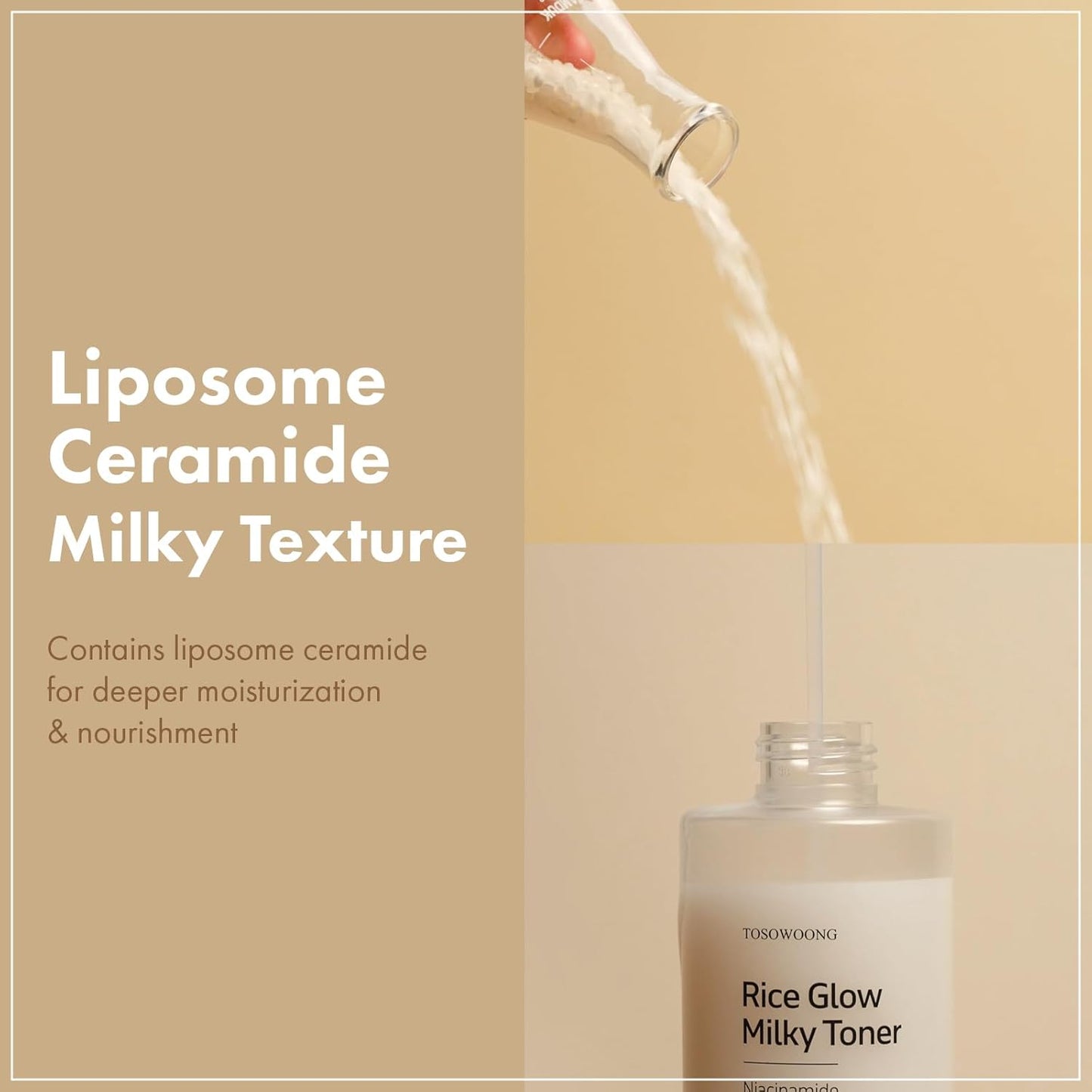 TOSOWOONG Rice Glow Milky Toner With 784,000ppm Korean Rice Water, Niacinamide, Ceramides, Panthenol, Glow, Glass Skin, Hydrating, Refreshing, Fragrance-Free, Korean Skin Care, 250ml, 8.45 fl.oz