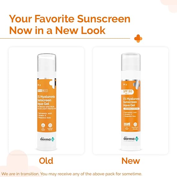 The Derma Co 1% Hyaluronic Sunscreen Aqua Ultra Light Gel with SPF 50 PA++++ For Broad Spectrum, UV A, UV B & Blue Light Protection - 50g