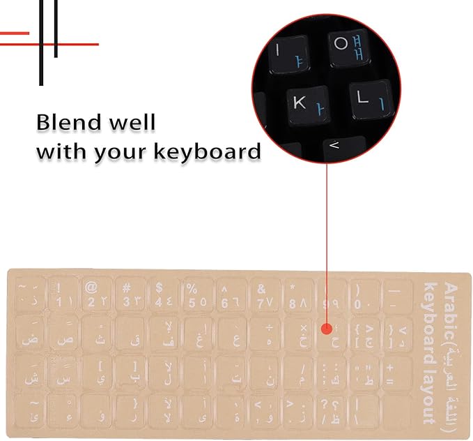 2 Pack Arabic Keyboard Stickers with Transparent Background and White Letters, Universal Fit for Laptop, Desktop & Notebook Keyboards, Durable Replacement Decals for PC & Mac