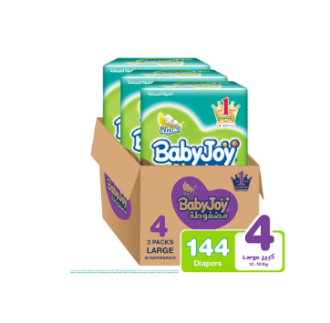 Baby Diapers, Size 4, 10 - 18 Kg, 144 Count (48 x 3) - Large, Cotton Touch