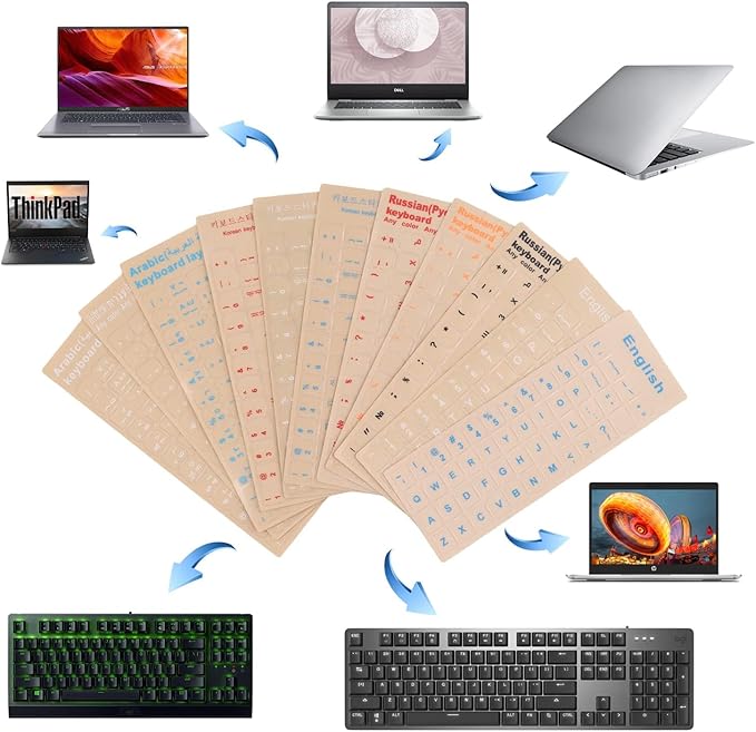 2 Pack Arabic Keyboard Stickers with Transparent Background and White Letters, Universal Fit for Laptop, Desktop & Notebook Keyboards, Durable Replacement Decals for PC & Mac