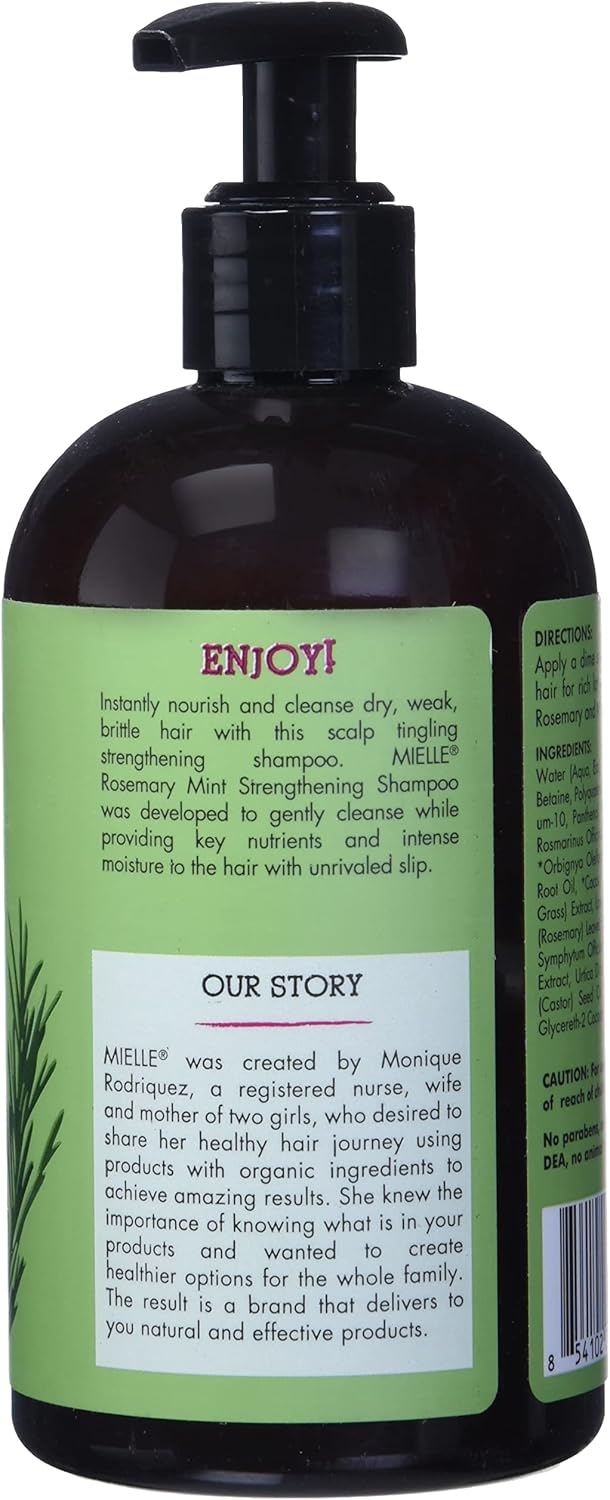 Mielle Organics Rosemary Mint Strengthening Shampoo Infused with Biotin, Cleanses and Helps Strengthen Weak and Brittle Hair, 12 Ounces