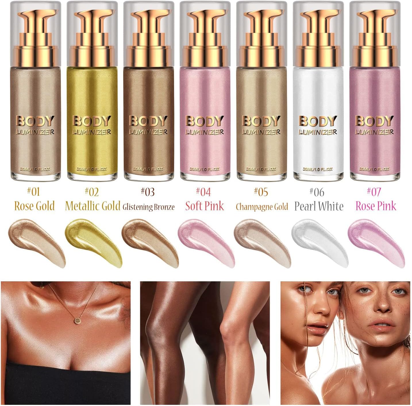 LBOYLOVE® Body Shimmer Lotion, Body Luminizer Highlighter, Long Lasting Waterproof Moisturizing, Body Luminizer Glow for Face and Body (#01 Rose Gold)