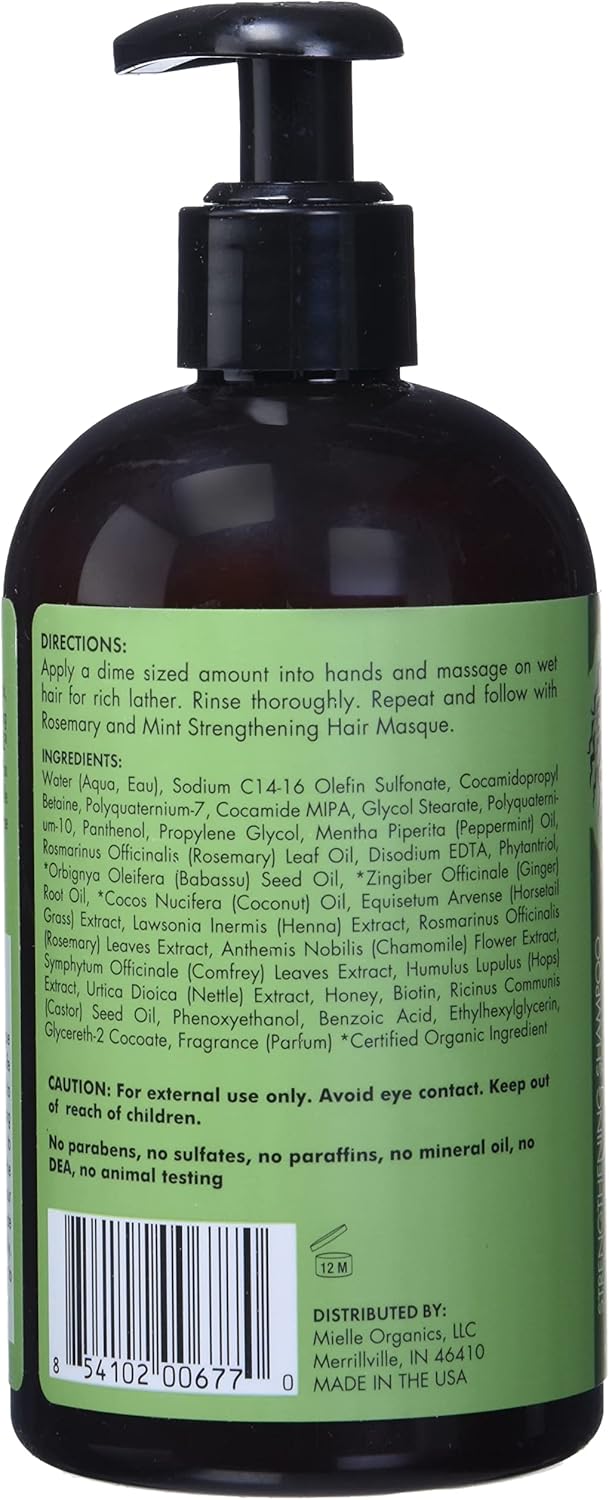 Mielle Organics Rosemary Mint Strengthening Shampoo Infused with Biotin, Cleanses and Helps Strengthen Weak and Brittle Hair, 12 Ounces