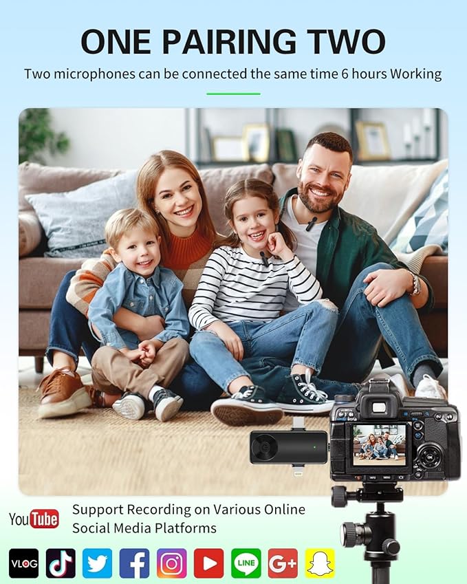 Gicorino Mini Microphone for iPhone Android Camera iPad USB-C, 4 in 1 Professional Wireless Lavalier Lapel Microphone for Recording, Live Stream, YouTube, Facebook, TikTok, Vlog (2 Pcs)