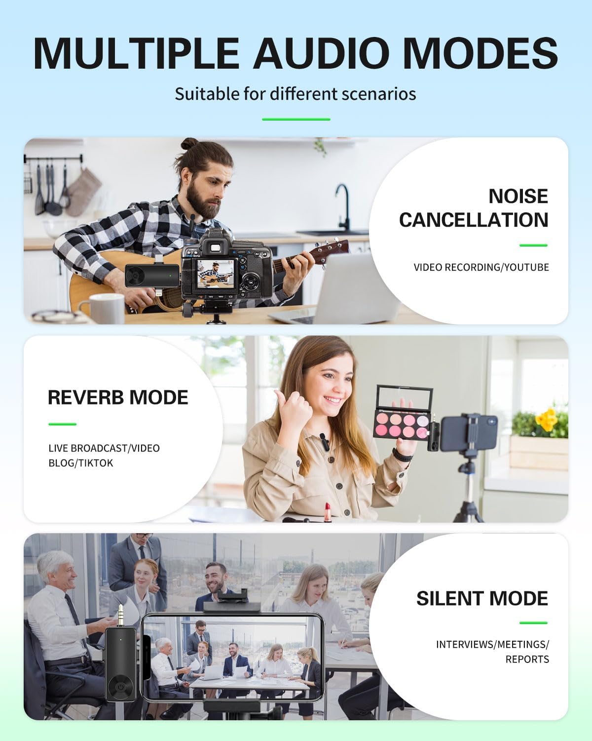 Gicorino Mini Microphone for iPhone Android Camera iPad USB-C, 4 in 1 Professional Wireless Lavalier Lapel Microphone for Recording, Live Stream, YouTube, Facebook, TikTok, Vlog (2 Pcs)