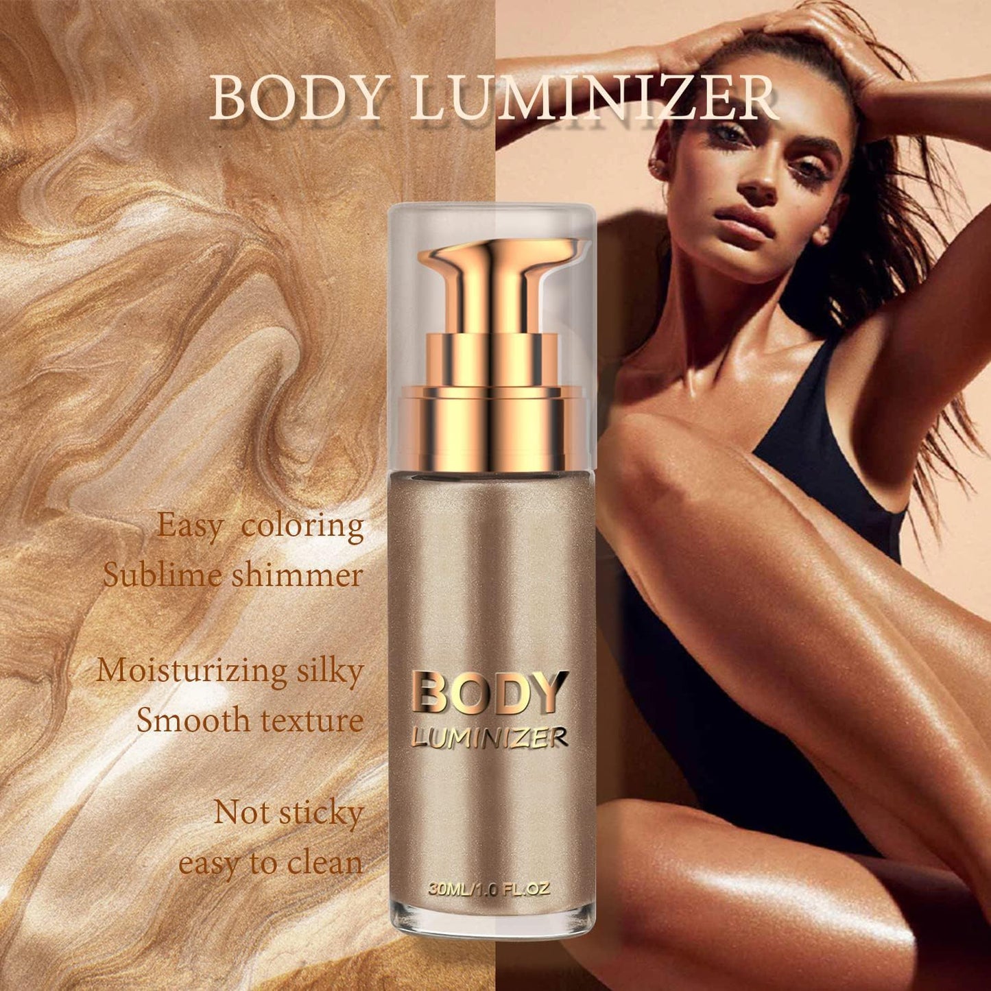 LBOYLOVE® Body Shimmer Lotion, Body Luminizer Highlighter, Long Lasting Waterproof Moisturizing, Body Luminizer Glow for Face and Body (#01 Rose Gold)