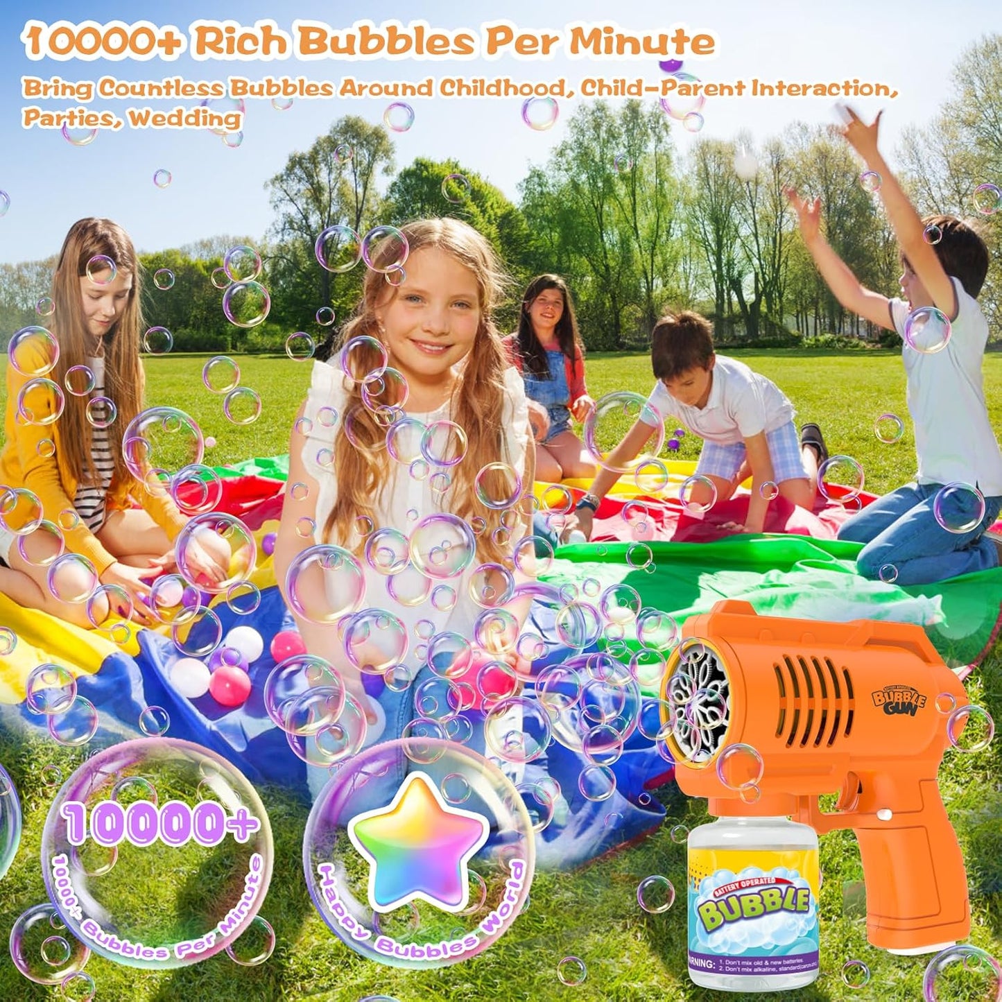 Bubble Machine Bubble Gun for Kids,Silent Automatic 10 Hole with LED Bubbles Making Toy,Bubble Maker Toys 10000+ Rich Bubbles Per Minute with 130ml Bubble