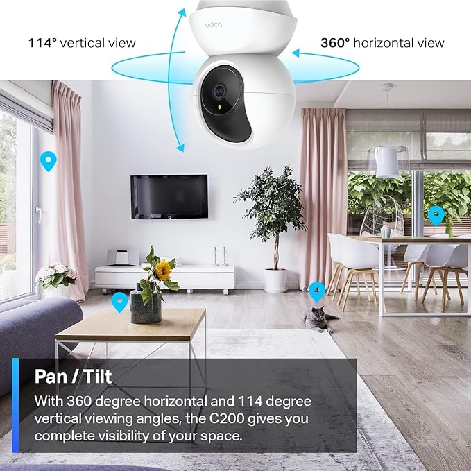 TP-Link Tapo Pan/Tilt 1080p Resolution, 360°Rotational View Security Camera|Motion Tracking |Motion & Baby Crying Detection| 2-Way Audio | Night Vision | Works with Alexa & Google Home (Tapo C200)