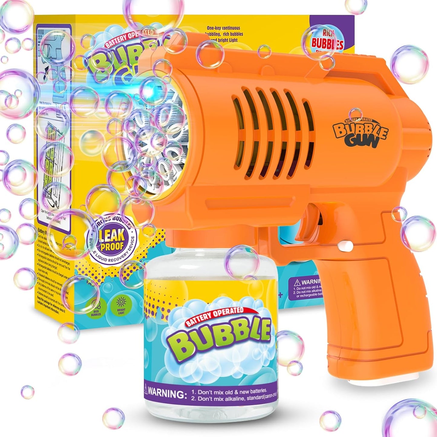 Bubble Machine Bubble Gun for Kids,Silent Automatic 10 Hole with LED Bubbles Making Toy,Bubble Maker Toys 10000+ Rich Bubbles Per Minute with 130ml Bubble