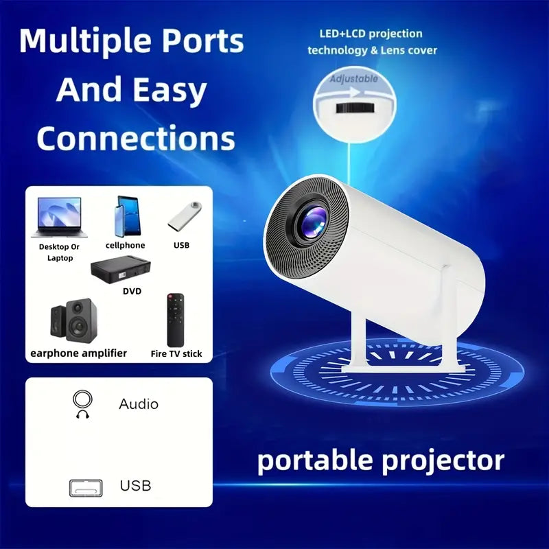 ear&ear Mini Projector, HY300 PRO Portable Projector, Support 4K 1080P Dual Band WIFI6 5G Wireless 5.0 Bluetooth Android 11, 180° Rotation, Auto Keystone Correction, Projector