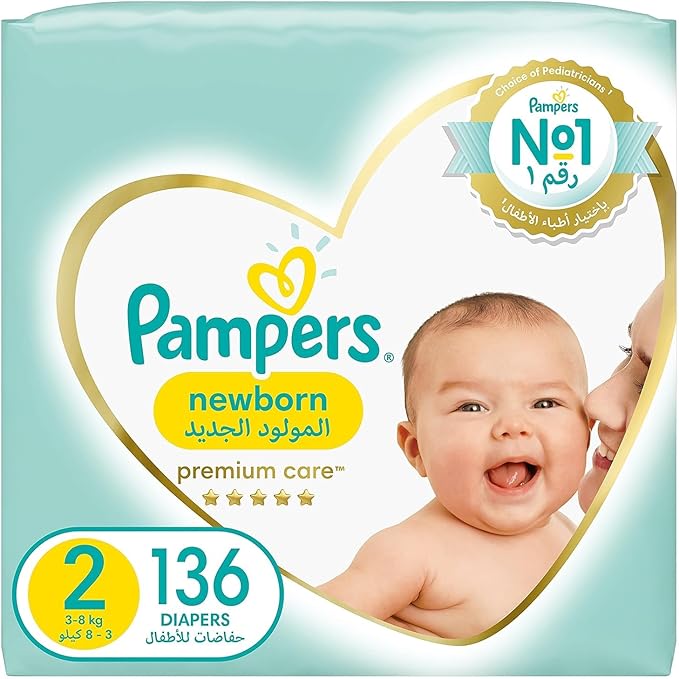 Pampers Premium Care Newborn Taped Diapers, Size 2, 3-8kg, Unique Softest Absorption for Ultimate Skin Protection,