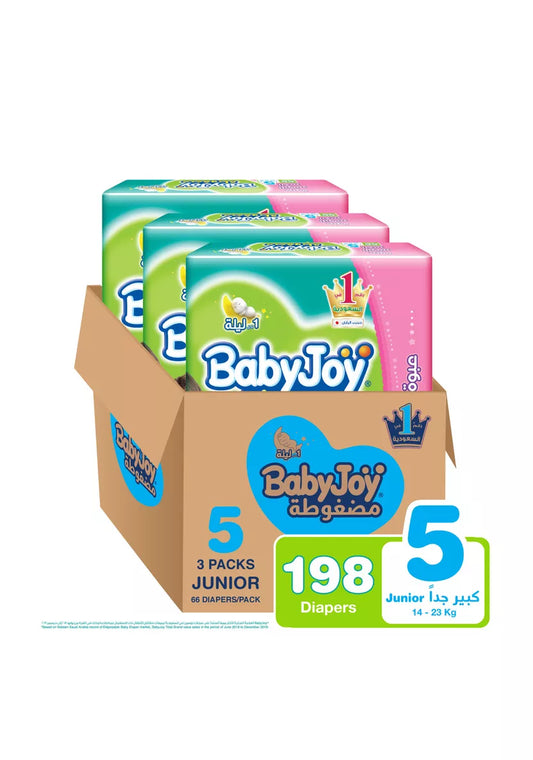Compressed Diamond Pad Diaper, Size 5, Junior, 14-23 Kg, Giant Box, 198 Diapers