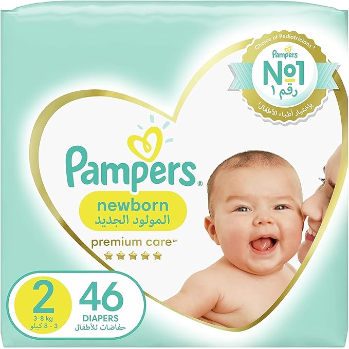 Pampers Premium Care Newborn Taped Diapers, Size 2, 3-8kg, Unique Softest Absorption for Ultimate Skin Protection,