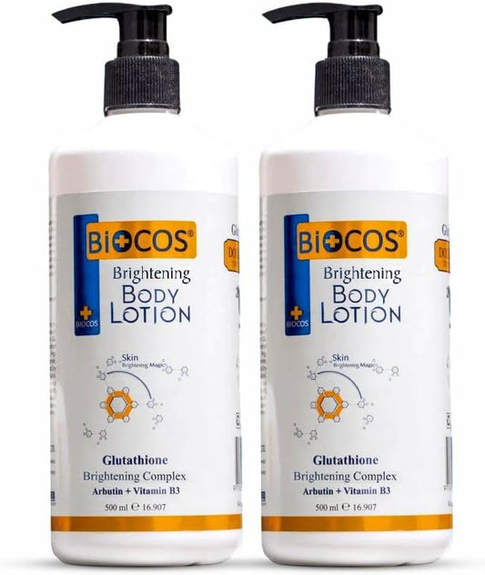 BIOCOS Body Lotion – Hydrates & Moisturizes, Boosts Collagen, Repairs Dry Skin, with Niacinamide, Arbutin & Glutathione for Radiant Skin Tone – 500ml (Pack of 2)