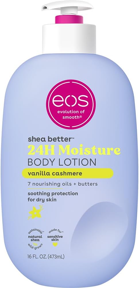 eos Shea Better Body Lotion- Vanilla Cashmere, 24-Hour Moisture Skin Care, Lightweight & Non-Greasy, Made with Natural Shea, Vegan, 16 fl oz