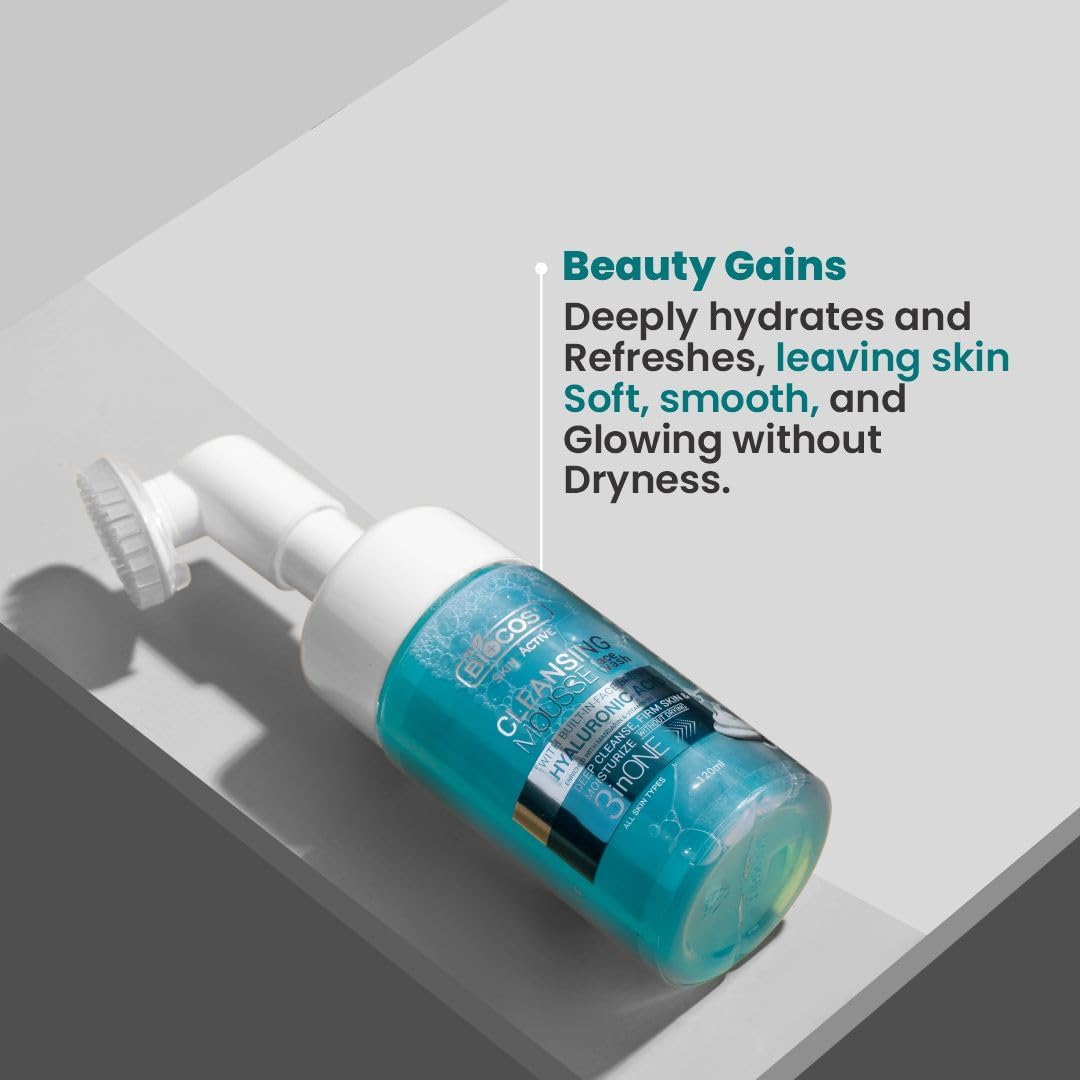 BIOCOS Hyaluronic Acid Face Wash Mousse - Hydrating Cleanser Vitamin E & Pro-Vitamin B5, Deep Pore Cleansing, Anti-Breakout, Non-Drying, For All Skin Types