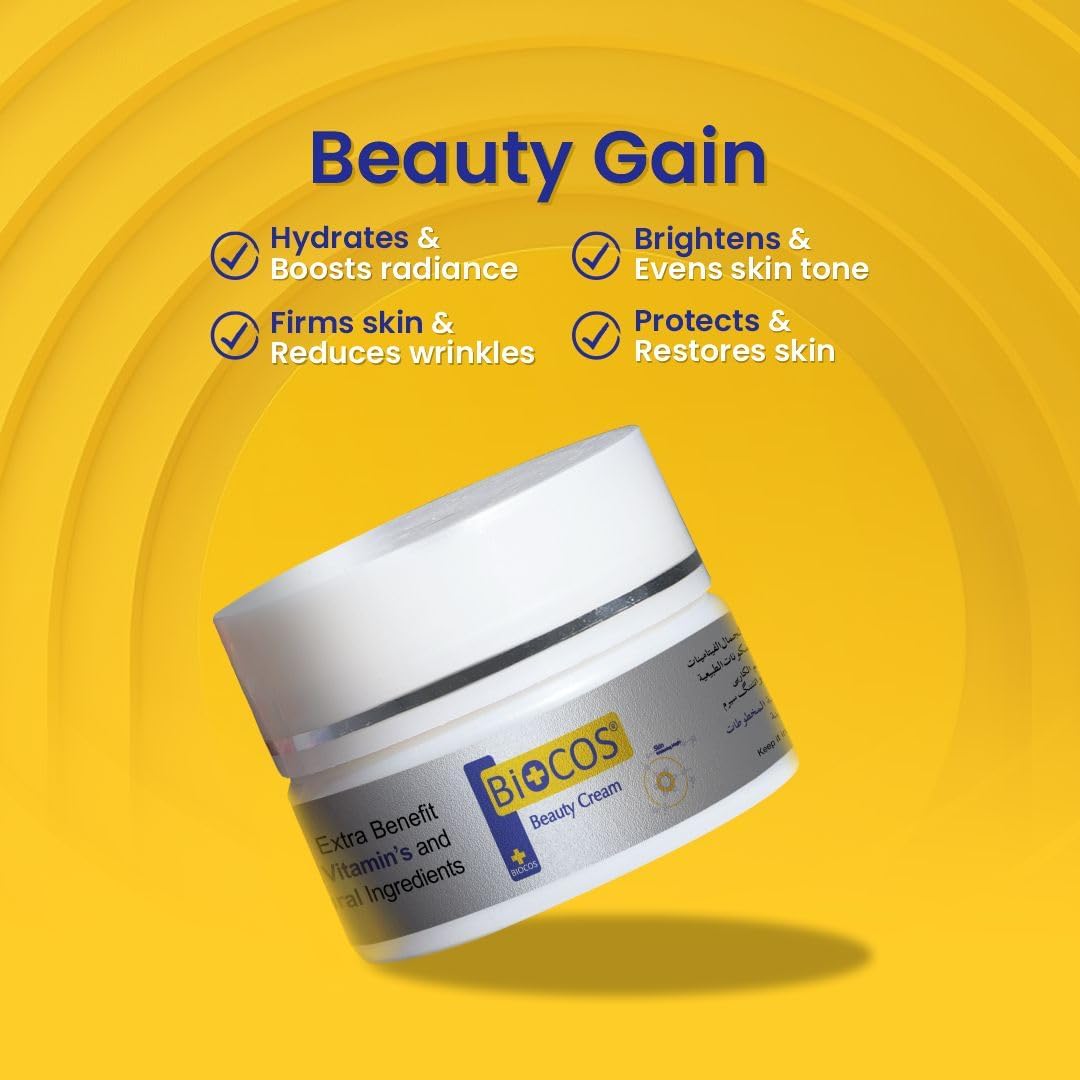 BIOCOS Brightening & Hydrating Face Cream Enriched with Glutathione, Kojic Acid, Arbutin, Vitamin E & B5 – Powerful Dark Spot Corrector & Moisturizer for Radiant, Even-Toned, Smooth Skin – 50g
