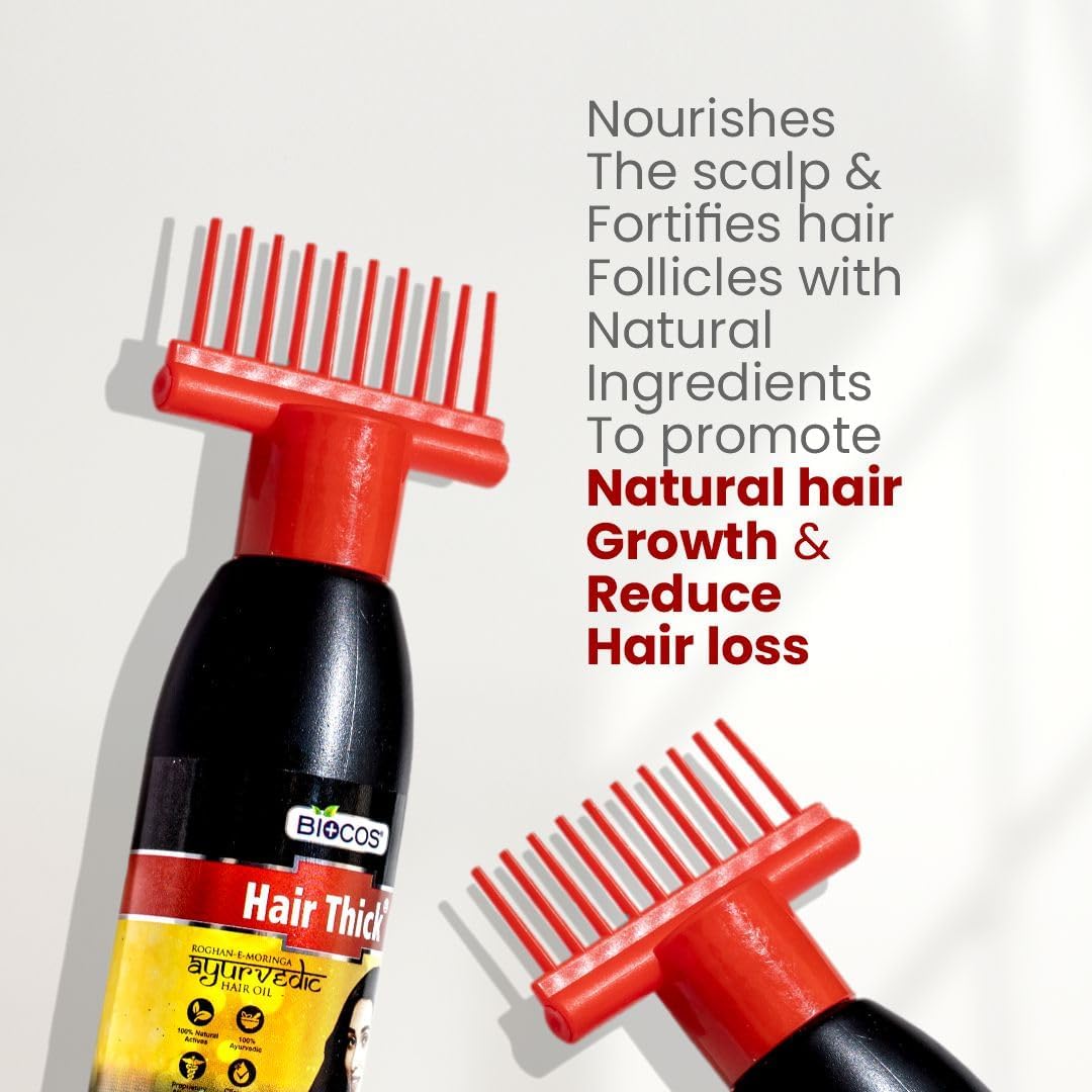 BIOCOS Ayurvedic Hair Oil for Hair Growth & Thickness – Anti Hair Fall Treatment with Moringa, Amla, Neem & Coconut Oil – Controls Dandruff, Strengthens Roots, Nourishes Scalp – 150ml (Pack of 2)