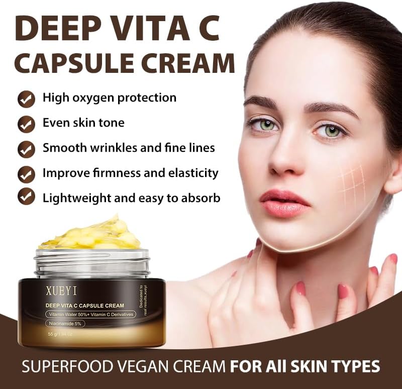 Vitamin C Face Cream – Hydrating Day & Night Moisturizer with Niacinamide & 50% Vitamin Water – 55g
