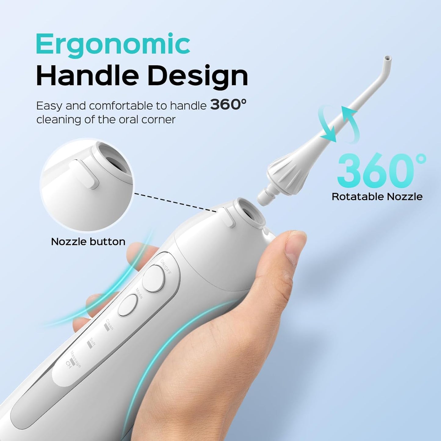 COSLUS Professional Water Flosser For Teeth Braces Gums Care, Cordless Oral Irrigador, Deep Cleaning, Rechargeable, Waterproof, BPA-Free, Portable, Home and Travel, White C20