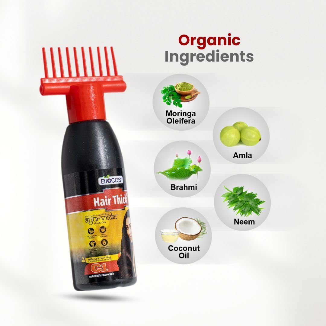 BIOCOS Ayurvedic Hair Oil for Hair Growth & Thickness – Anti Hair Fall Treatment with Moringa, Amla, Neem & Coconut Oil – Controls Dandruff, Strengthens Roots, Nourishes Scalp – 150ml (Pack of 2)