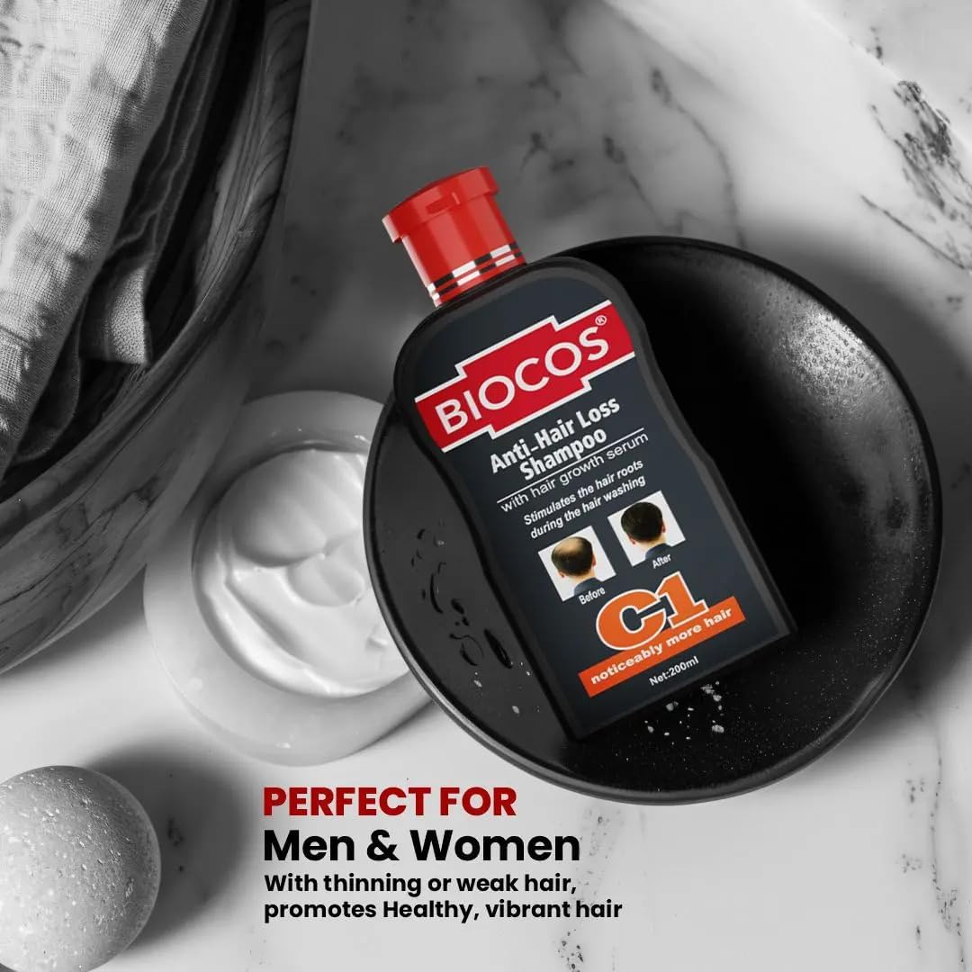 BIOCOS Anti-Hair Loss Shampoo – Reduces Hair Loss, Stimulates Hair Growth, Controls Dandruff, Adds Volume & Fullness – Coco Glucoside, Guar Gum, British Technology