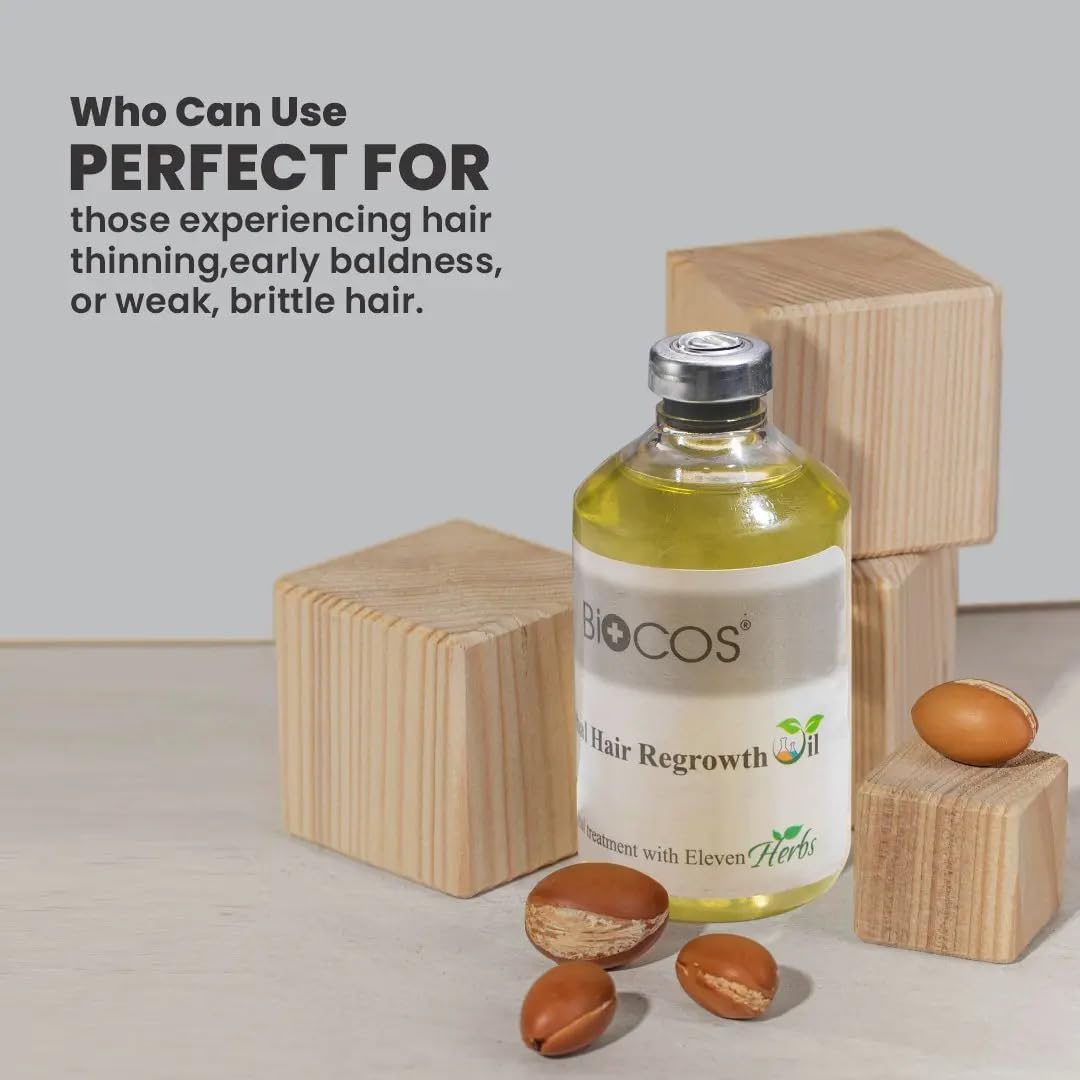 BIOCOS Herbal Hair Regrowth Oil – Thicker, Stronger Hair with Almond, Coconut & Black Seed Oils – 100ml (Pack of 2)