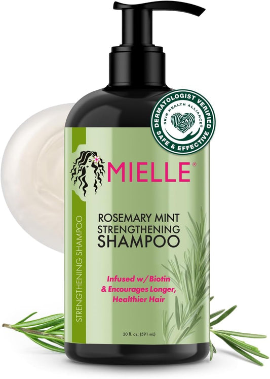 Mielle Organics Rosemary Mint Strengthening Shampoo Infused with Biotin, Cleanses and Helps Strengthen Weak and Brittle Hair, 12 Ounces