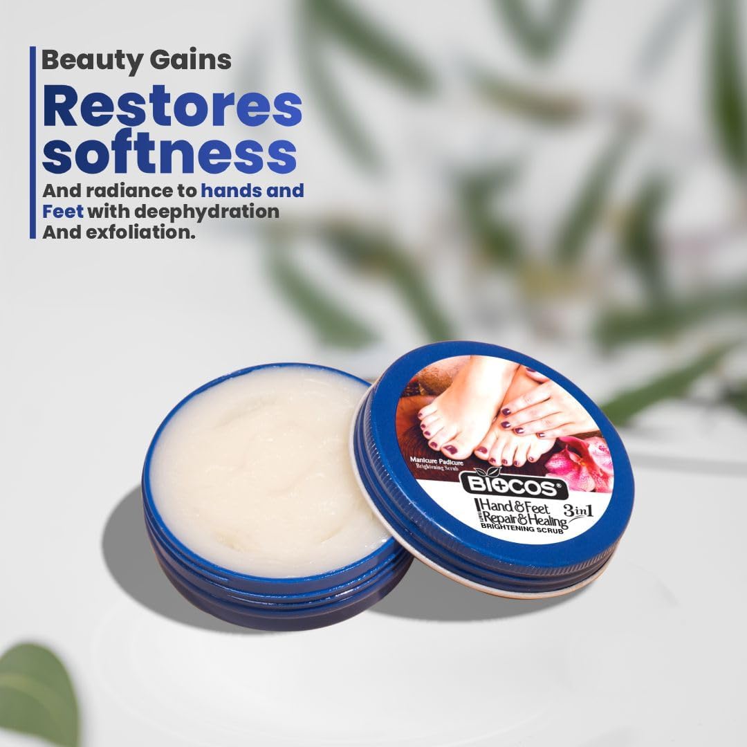 BIOCOS Hand & Feet Scrub with Vitamin E, Olive Oil & Jojoba Oil – Deeply Hydrates, Restore Dry Skin, Treats Cracked Heels, Exfoliates & Moisturizes for Smooth, Healthy Hands & Feet