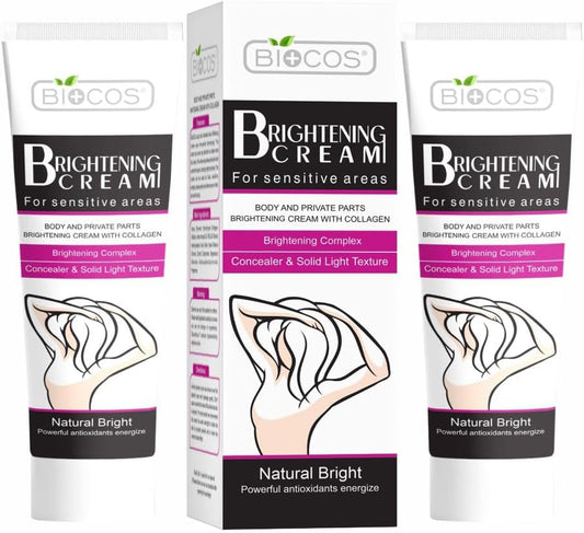 BIOCOS Brightening Cream for Sensitive Areas – Intimate Area Lightening & Hydrating with Collagen, Glycerin & Nano-Titanium Dioxide – Fades Dark Spots & Nourishes Delicate Skin - 50g (Pack of 2)