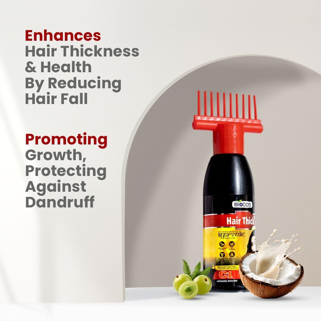 BIOCOS Ayurvedic Hair Oil for Hair Growth & Thickness – Anti Hair Fall Treatment with Moringa, Amla, Neem & Coconut Oil – Controls Dandruff, Strengthens Roots, Nourishes Scalp – 150ml (Pack of 2)