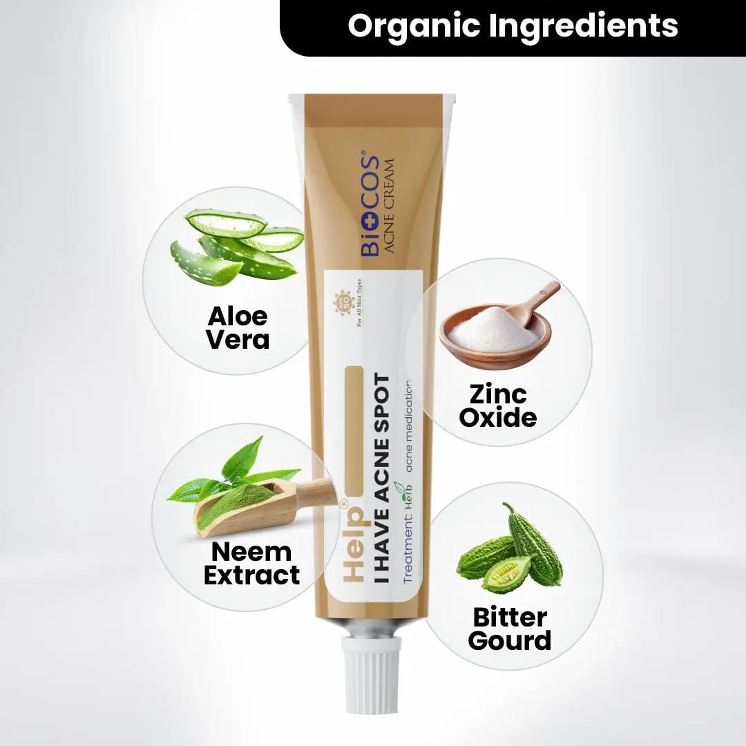 BIOCOS Anti-Acne Face Cream for Women – Hydrating Formula with Aloe Vera, Neem, Zinc Oxide & Bitter Gourd – Targets Pimples, Breakouts & Blemishes