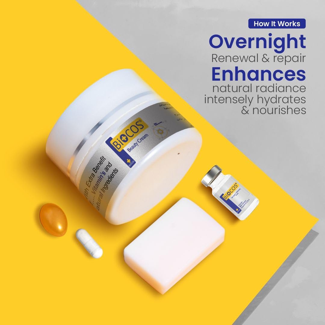 BIOCOS Brightening & Hydrating Face Cream Enriched with Glutathione, Kojic Acid, Arbutin, Vitamin E & B5 – Powerful Dark Spot Corrector & Moisturizer for Radiant, Even-Toned, Smooth Skin – 50g