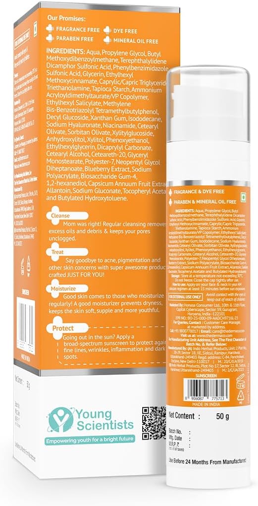 The Derma Co 1% Hyaluronic Sunscreen Aqua Ultra Light Gel SPF 50 PA++++ | Broad Spectrum UVA/UVB & Blue Light Protection | Anti-Pollution, Oil-Free, Fragrance-Free | For Oily Skin – 50g