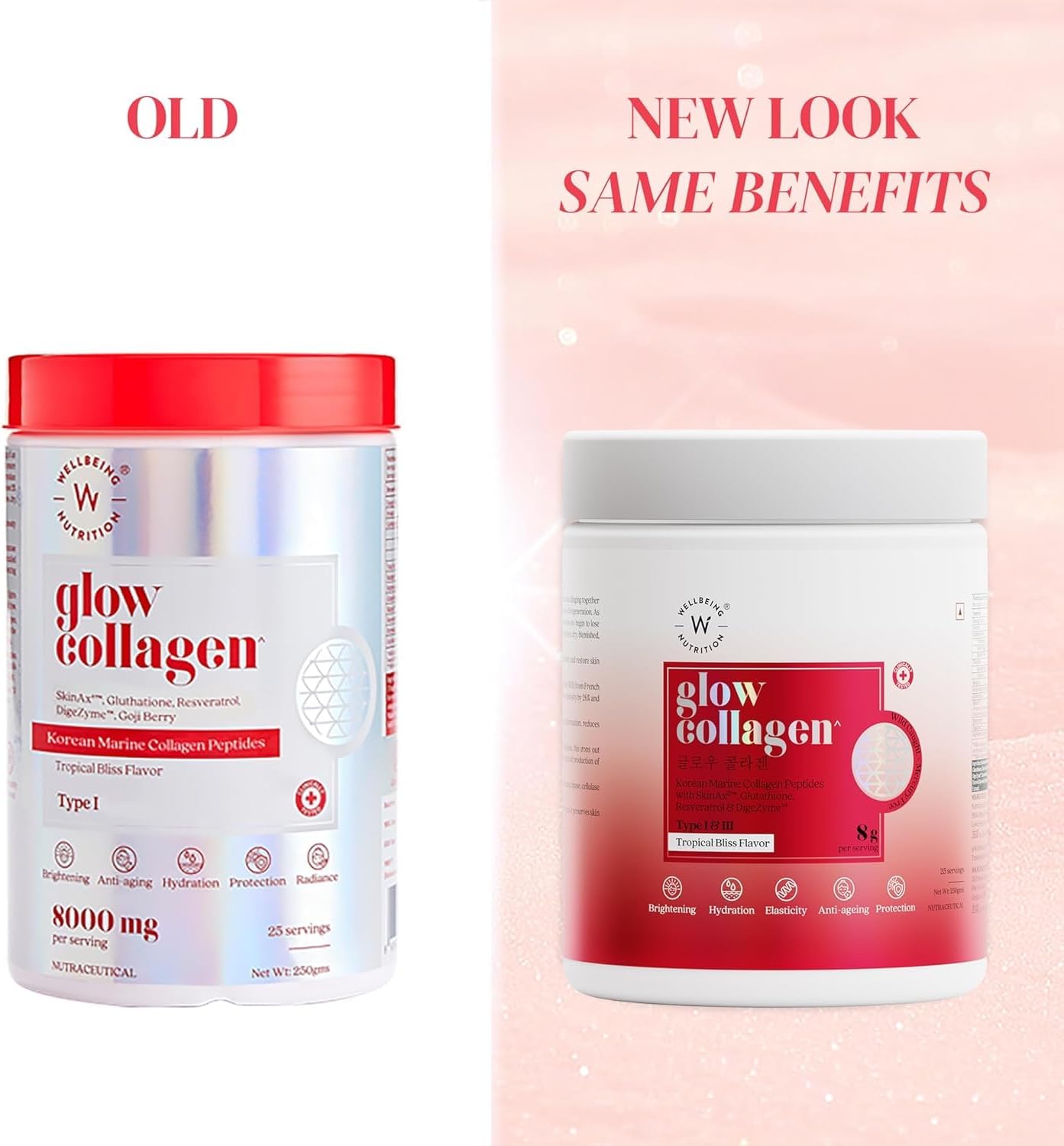 WELLBEING NUTRITION Glow Japanese Marine Collagen Peptides with Skin, Glutathione, Resveratrol, Bromelain & Goji Berry| Tropical Bliss Flavor - 250 g