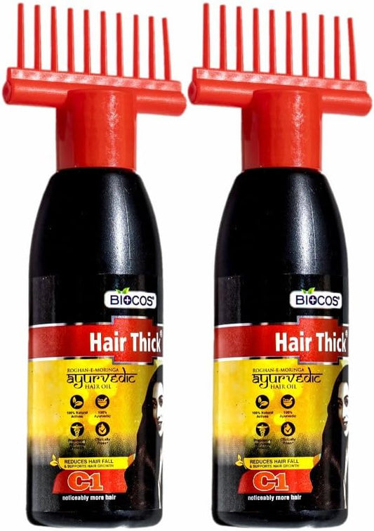BIOCOS Ayurvedic Hair Oil for Hair Growth & Thickness – Anti Hair Fall Treatment with Moringa, Amla, Neem & Coconut Oil – Controls Dandruff, Strengthens Roots, Nourishes Scalp – 150ml (Pack of 2)
