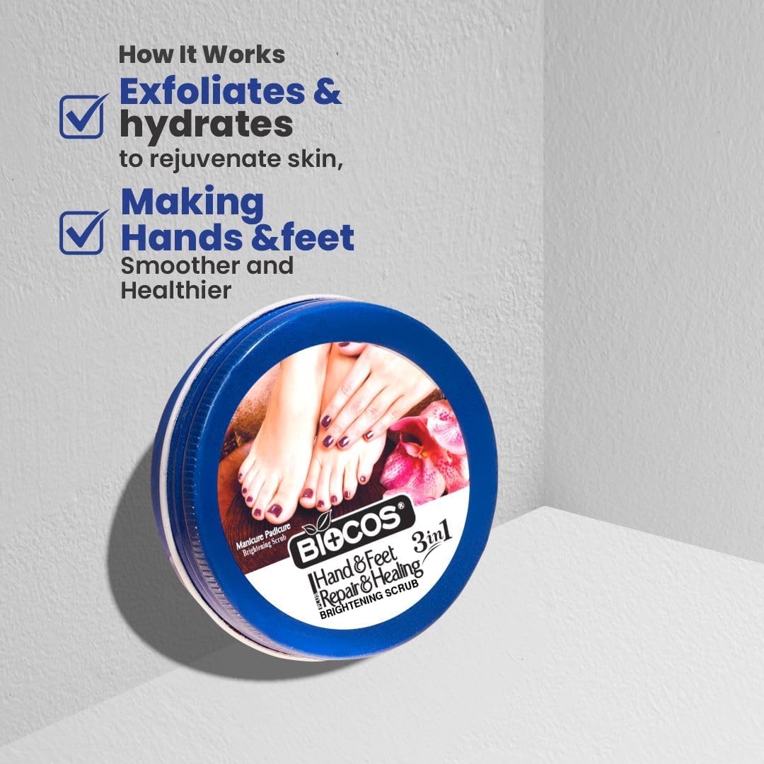 BIOCOS Hand & Feet Scrub with Vitamin E, Olive Oil & Jojoba Oil – Deeply Hydrates, Restore Dry Skin, Treats Cracked Heels, Exfoliates & Moisturizes for Smooth, Healthy Hands & Feet