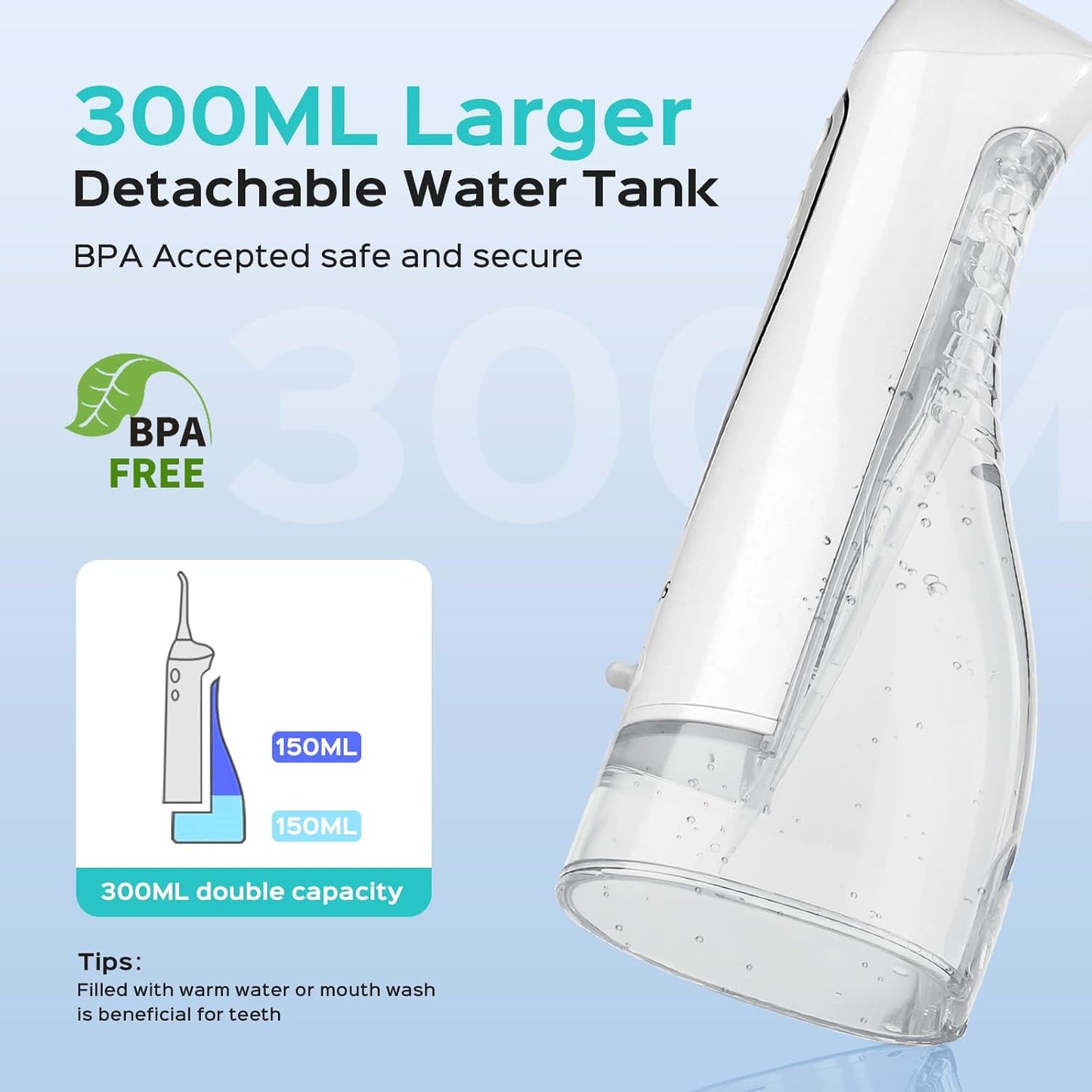 COSLUS Professional Water Flosser For Teeth Braces Gums Care, Cordless Oral Irrigador, Deep Cleaning, Rechargeable, Waterproof, BPA-Free, Portable, Home and Travel, White C20