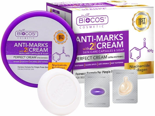 BIOCOS Anti Marks Cream – Dark Spot Remover & Acne Spot Treatment with Niacinamide & Collagen – Brightening & Hydrating for Radiant Skin – Anti-Aging & UV Protection