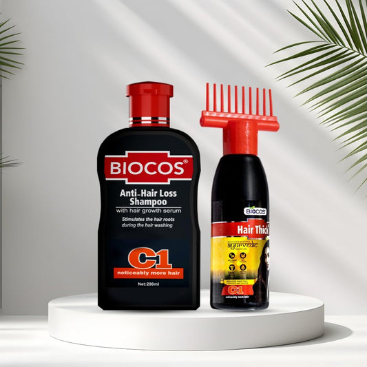 BIOCOS Ayurvedic Anti-Hair Fall Shampoo For All Hair Types – Promotes Hair Growth For Women & Men – 5x Hair Fall Control Solution With Nourishing Oil for Stronger, Thicker & Controls Dandruff