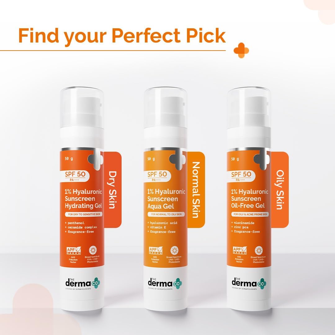 The Derma Co 1% Hyaluronic Sunscreen Aqua Ultra Light Gel with SPF 50 PA++++ For Broad Spectrum, UV A, UV B & Blue Light Protection - 50g