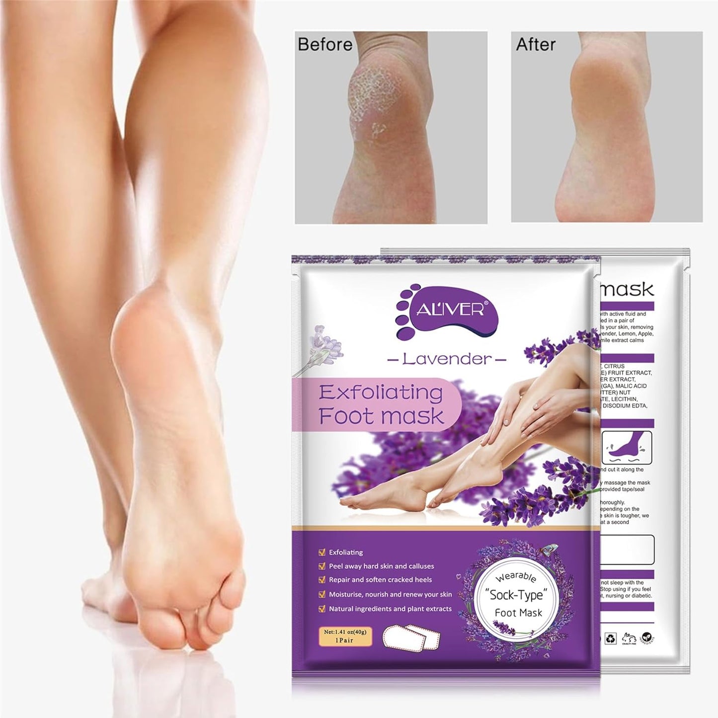 ALIVER Foot Peel Women Exfoliator Peel Off Calluses Dead Skin Mask, Pack of 3 (Lavender)