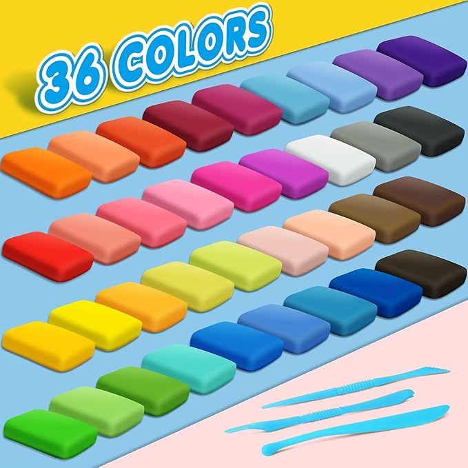 36 Color Non-Toxic Air Dry Clay Set for Kids – Soft, Lightweight Magic Clay for Creative DIY Crafts and Modeling Fun